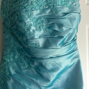 turquoise blue strapless dress